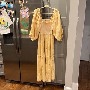 Free People Dahlia Cream Floral Embroidered Long Sleeve Dress